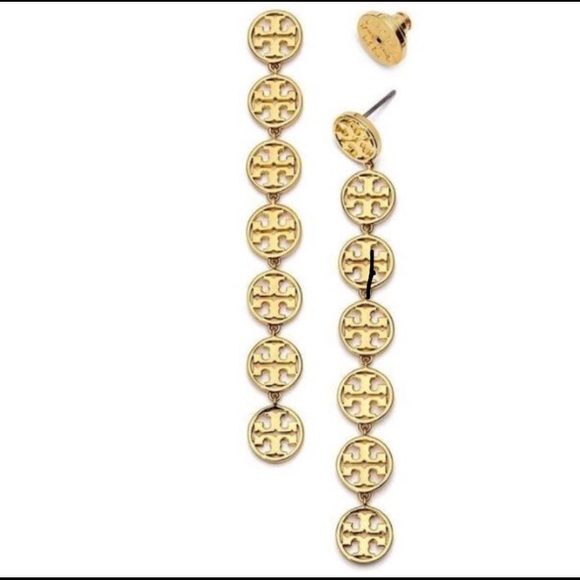NEW Tory Burch Gold Linear Logo Drop Earrings - Picture 6 of 6